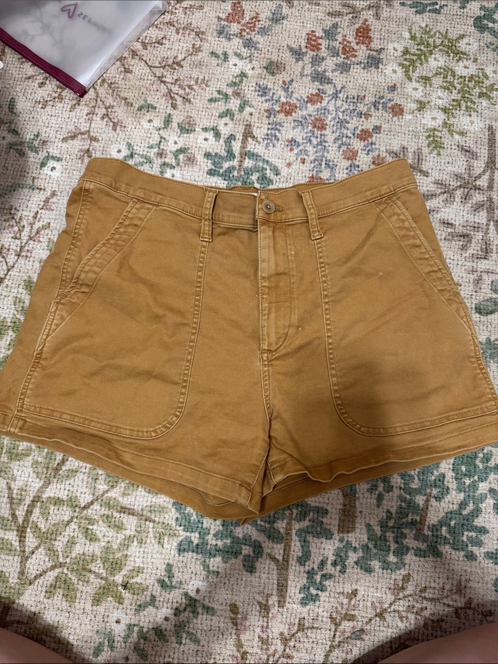 Madewell High-Rise Utility Shorts in Mustard Brown